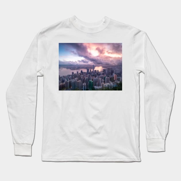 Hong Kong Sunrise Long Sleeve T-Shirt by LukeDavidPhoto